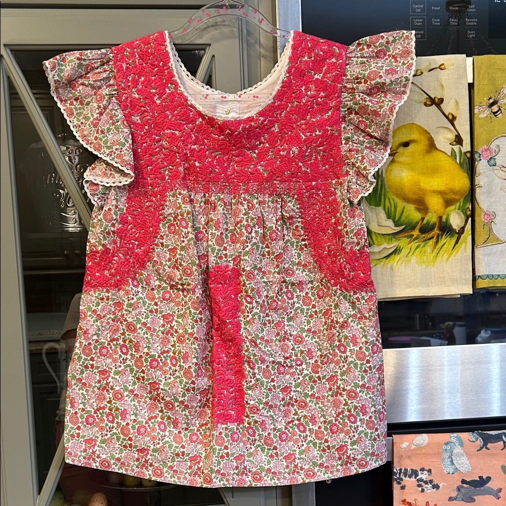 J. Marie Floral Ruffle Sleeve Cotton Top - Pink and White XS